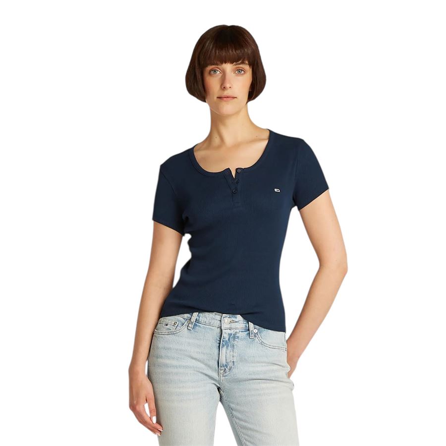 Slim button rib t-shirt maniche corte da donna Tommy Jeans | DW0DW19502C1G